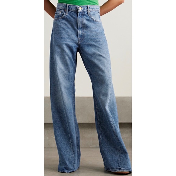 MOTHER Denim - Mother The Lemon Twist Sneak Jeans Rolling In The Dough Blue Wide Leg 32